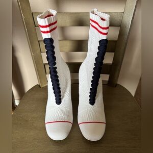 Fendi Rockoko White and Navy High Heel Sock Boots 36 1/2